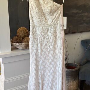 Mac Duggal Elegant Lace Wedding Dress in Cream